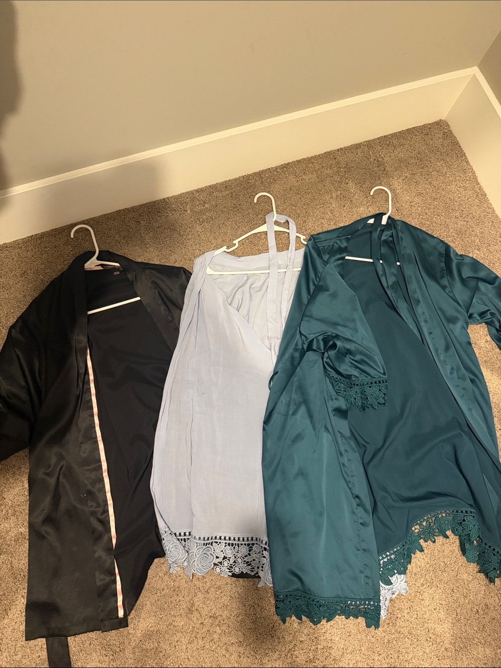 Victoria's Secret Teal Satin Lace-Trim Robe Jacket